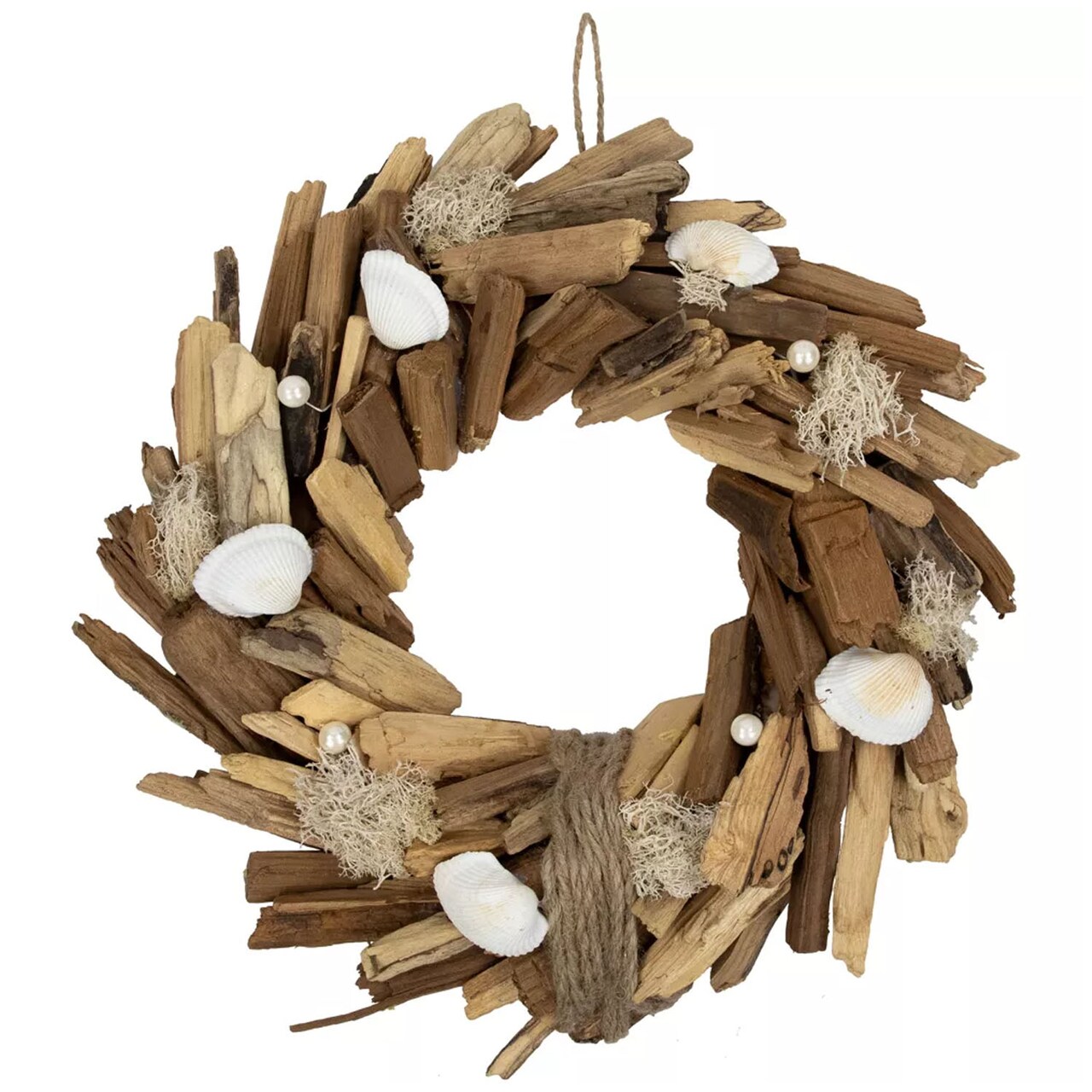 14" Driftwood and Seashell Wreath Coastal Nautical Wall Decor